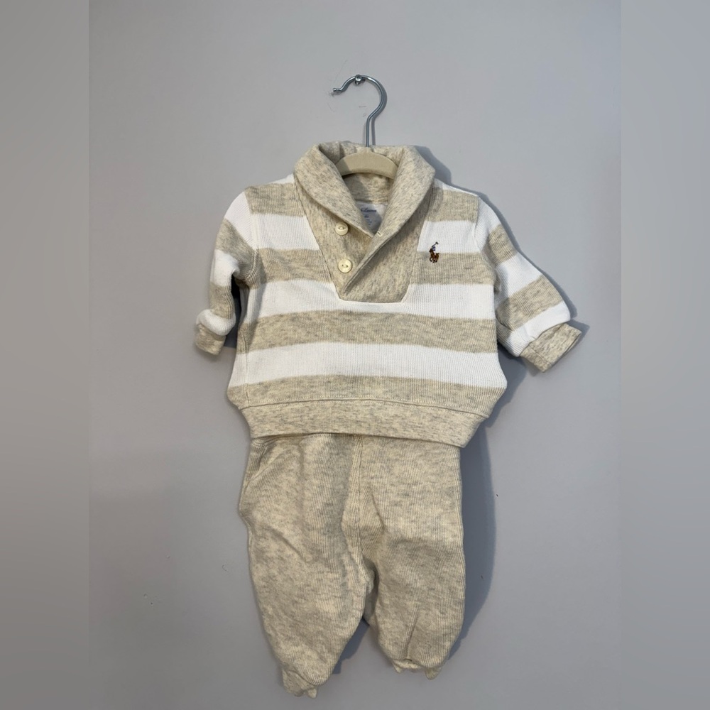 Polo by Ralph Lauren Beige and White Kids sweater Set 3M preppy classic